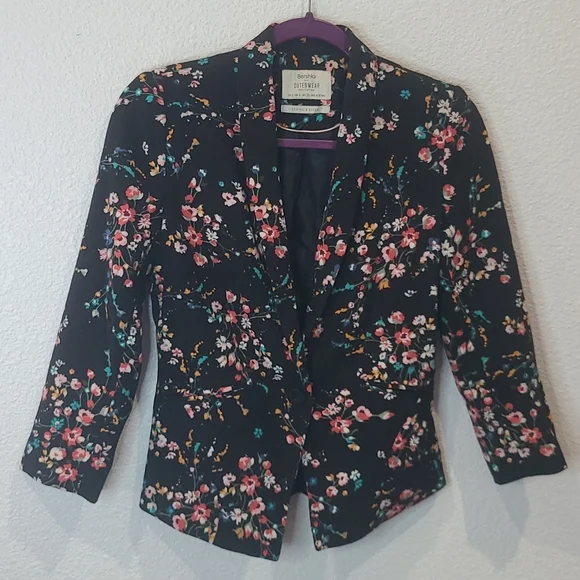 Bershka Jackets Coats Bershka Black Floral Blazer Jacket